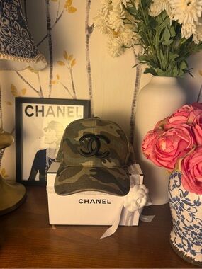 CHANEL Camouflage Baseball Cap with Black CC Emblem